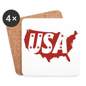 Carte des États-Unis avec des monogrammes de lettres et des étoiles - Dessous de verre (lot de 4) - blanc - Devant