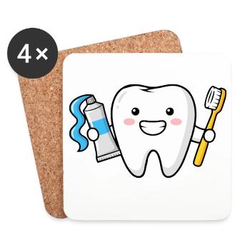 Tooth Cartoon Dentist Design Dental - Coasters (set of 4) - white - Front