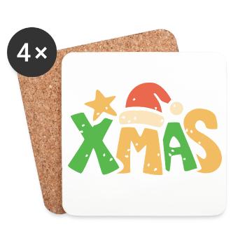 XMAS Schriftzug im weihnachtlichen Cartoonstil - Untersetzer (4er-Set) - Weiß - Vorne
