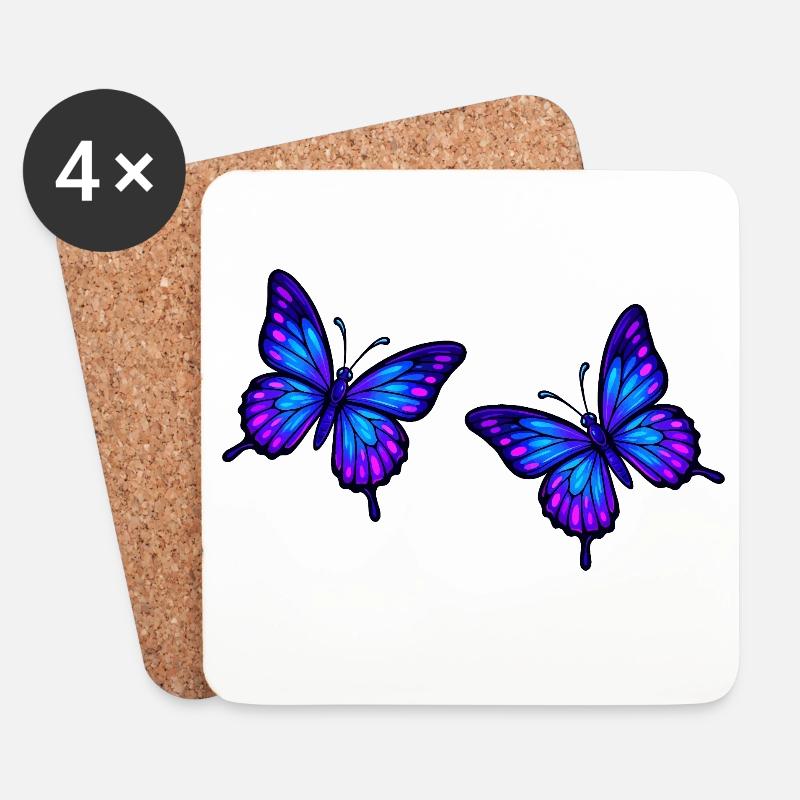 Schmetterlinge Neonblau - Untersetzer (4er-Set) - Weiß