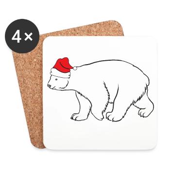 Ours polaire avec un bonnet de Père Noël rouge Noël d’hiver - Dessous de verre (lot de 4) - blanc - Devant