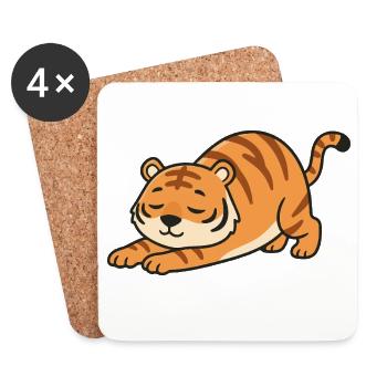 Kawaii Tiger Stretch Pose - Coasters (set of 4) - white - Front