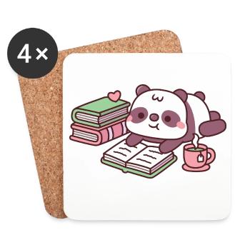 Süßer Pandabär entspannt mit Büchern und Tee - Untersetzer (4er-Set) - Weiß - Vorne