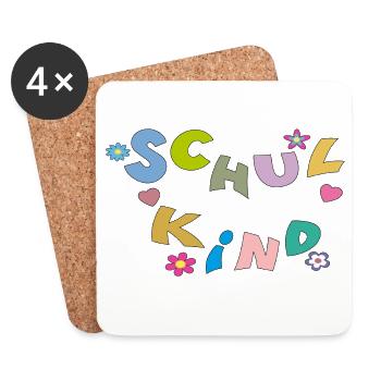 Bunte Schulkind Buchstaben - Untersetzer (4er-Set) - Weiß - Vorne