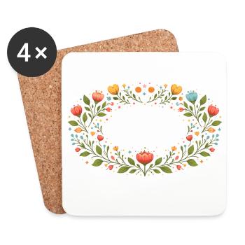 Floral Spring Frame with Flowers - Coasters (set of 4) - white - Front