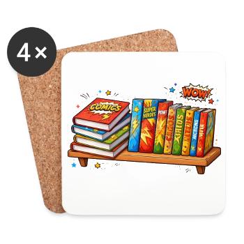 Shelf with books comic cartoon style - Coasters (set of 4) - white - Front