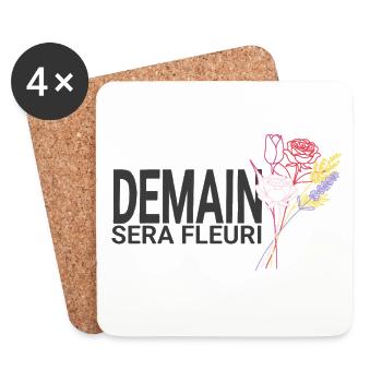 Morgen wird es blumig sein – Blumenlinie - Untersetzer (4er-Set) - Weiß - Vorne