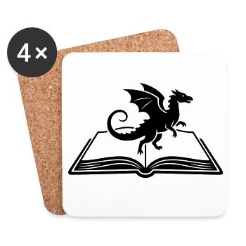 Dragon on Book Fantasy - Coasters (set of 4) - white - Front