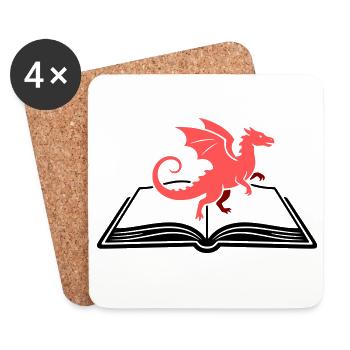 Drache auf Buch Fantasy - Untersetzer (4er-Set) - Weiß - Vorne