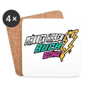 Retro-Blitz-Design Lustige Sprüche - Männergefühle - Untersetzer (4er-Set) - Weiß - Vorne