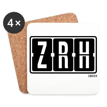 Zurich ZRH, souvenir de la ville, T-shirt, tongs - Dessous de verre (lot de 4) - blanc - Devant