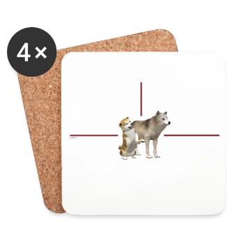 Chiens en duo dans un cadre rouge - Dessous de verre (lot de 4) - blanc - Devant