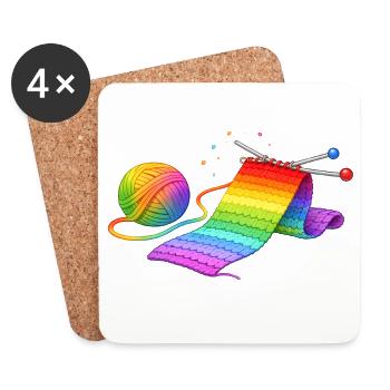 Illustration de tricot d’écharpe arc-en-ciel - Dessous de verre (lot de 4) - blanc - Devant