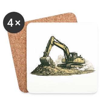 Vintage Excavator Construction Site Construction Machine - Coasters (set of 4) - white - Front