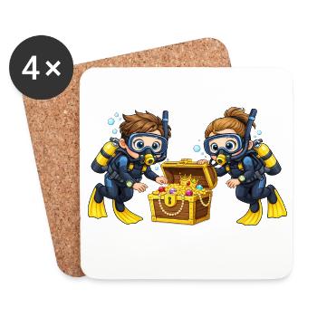 Chasse au trésor des plongeurs Aventure pour enfants Océan - Dessous de verre (lot de 4) - blanc - Devant