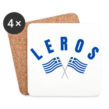Leros: Griechische Flaggen - Untersetzer (4er-Set) - Weiß - Vorne