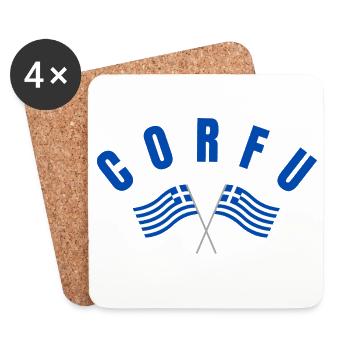Corfou avec drapeaux grecs croisés - Dessous de verre (lot de 4) - blanc - Devant