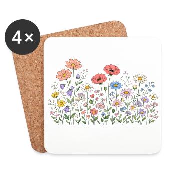 Fleurs sauvages Fleurs Fleurs Jardin botanique naturel - Dessous de verre (lot de 4) - blanc - Devant
