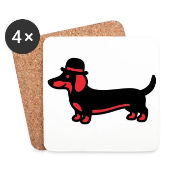Monsieur au chapeau teckel cool - Dessous de verre (lot de 4) - blanc - Devant