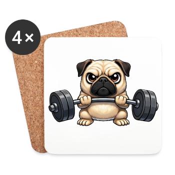 Cooler Mops mit Hantel Cartoon Fitness Bodybuilder - Untersetzer (4er-Set) - Weiß - Vorne