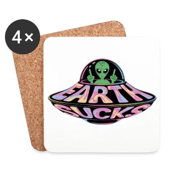 Neon UFO Earth Sucks Alien, Erde - Coasters (set of 4) - white - Front