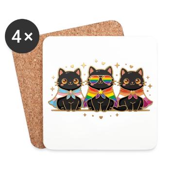 LGBTQ-Pride-Monat – Rainbow Cats - Untersetzer (4er-Set) - Weiß - Vorne