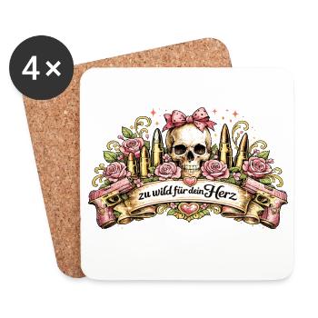 zu wild für dein Herz – Kugeln & Rosen Design - Untersetzer (4er-Set) - Weiß - Vorne