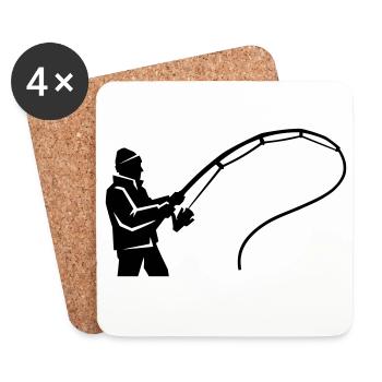 silhouette de pêcheur, canne à pêche, club de pêche - Dessous de verre (lot de 4) - blanc - Devant