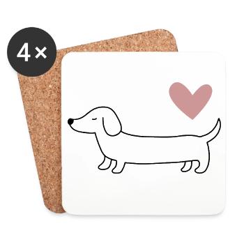 Teckel minimaliste Amour Je suis teckel avec cœur - Dessous de verre (lot de 4) - blanc - Devant