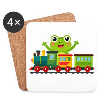 Grenouille de dessins animés verts qui acclame avec un train jouet - Dessous de verre (lot de 4) - blanc - Devant