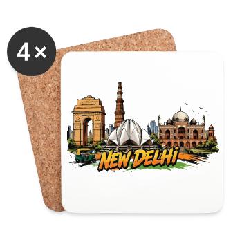 New Delhi Comic Skyline - Dessous de verre (lot de 4) - blanc - Devant