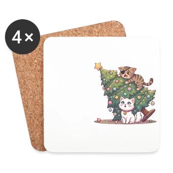 O Tannenbaum! Süße Katzen & Weihnachtschaos - Untersetzer (4er-Set) - Weiß - Vorne