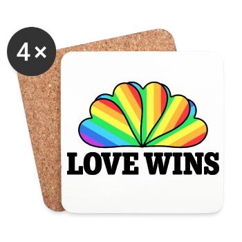 Love Wins - Rainbow Statement Design - Coasters (set of 4) - white - Front