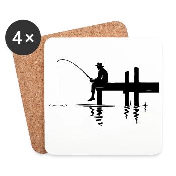 Fisherman Silhouette Nature Minimalist - Coasters (set of 4) - white - Front