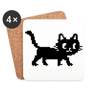 Mignon chat rétro Pixel Cat – Chat de jeu 8 bits - Dessous de verre (lot de 4) - blanc - Devant