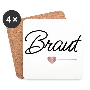 Braut Herz Hochzeit JGA Geschenk - Untersetzer (4er-Set) - Weiß - Vorne