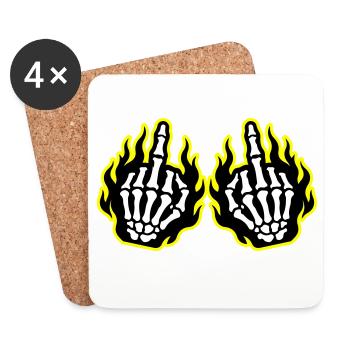 Skelett Mittelfinger Hände Flammen Gelb - Untersetzer (4er-Set) - Weiß - Vorne