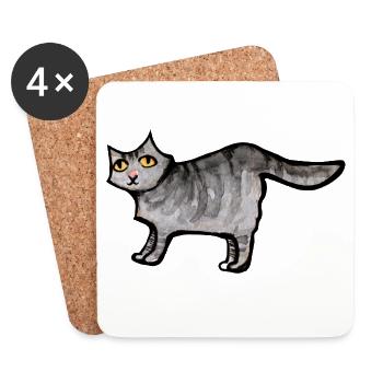 Schnurrbart-Aquarellkatze - Untersetzer (4er-Set) - Weiß - Vorne