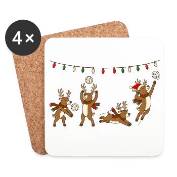 Volleyball Weihnachten Rentiere Wichtelgeschenk - Untersetzer (4er-Set) - Weiß - Vorne