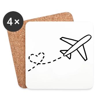 Coeur et avion - Dessous de verre (lot de 4) - blanc - Devant