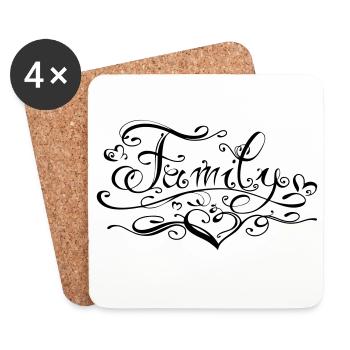 Cool "family" lettering with hearts - Coasters (set of 4) - white - Front