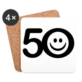 Zum Fünfzigsten: 50 mit Lächel-Gesicht - Untersetzer (4er-Set) - Weiß - Vorne