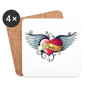 Big heart with wings, Tattoo Style. - Coasters (set of 4) - white - Front