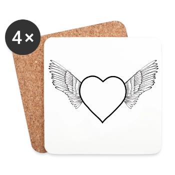 Heart with wings -black- - Coasters (set of 4) - white - Front