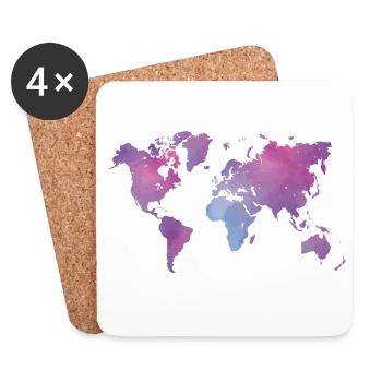Watercolor World Map in Pastel Colors - Coasters (set of 4) - white - Front