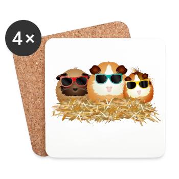 coole Meerschweinchen Gruppe mit Sonnenbrillen - Untersetzer (4er-Set) - Weiß - Vorne