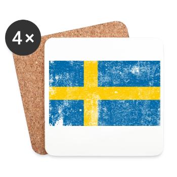 Schweden Flagge Fahne Grunge Retro Vintage - Untersetzer (4er-Set) - Weiß - Vorne