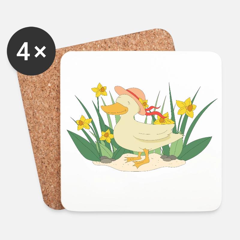 Ente mit Hut - Untersetzer (4er-Set) - Weiß