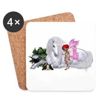 Wunderbares Einhorn mit Fee - Untersetzer (4er-Set) - Weiß - Vorne
