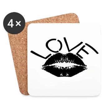 Love – Minimal Lips Kiss Statement Design - Untersetzer (4er-Set) - Weiß - Vorne